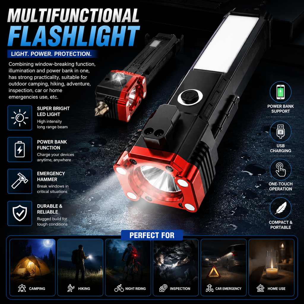 8-in-1 Rechargeable LED Torch Flashlight
