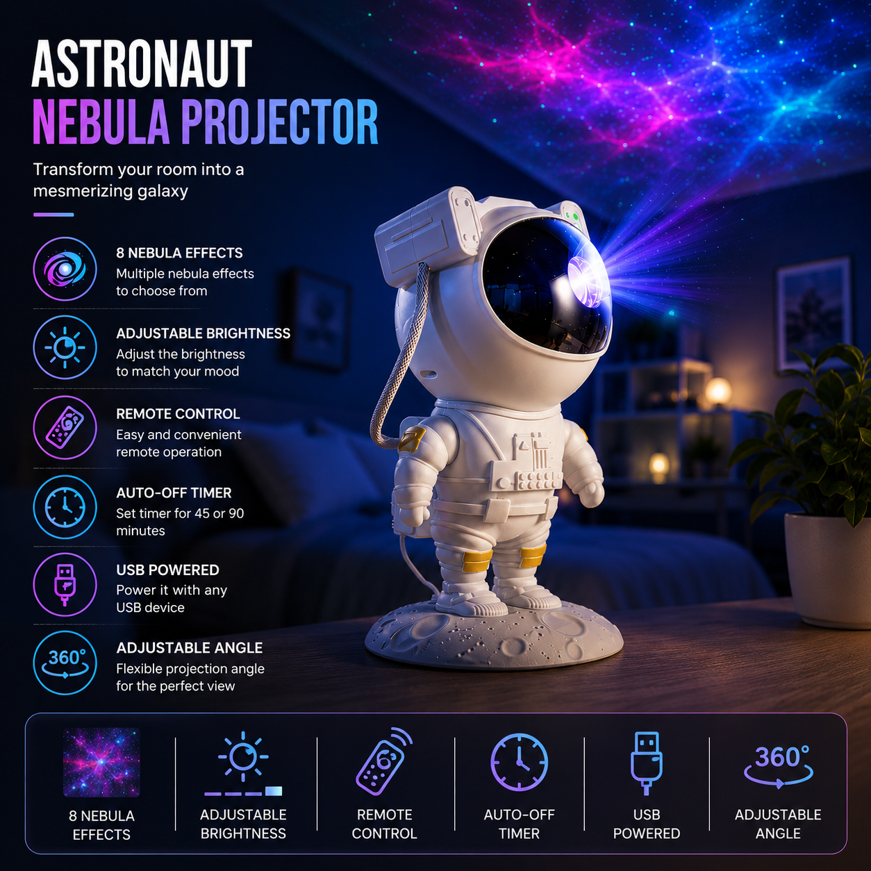 Astronaut Galaxy Star Projector