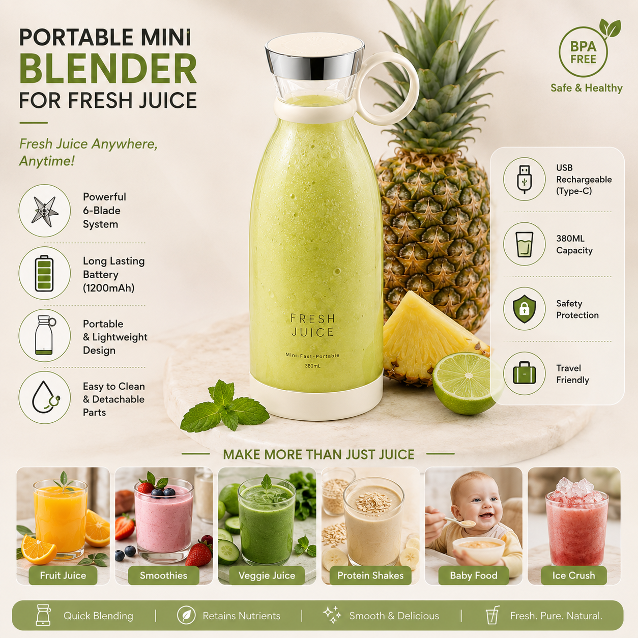 Portable Mini Blender for Fresh Juice